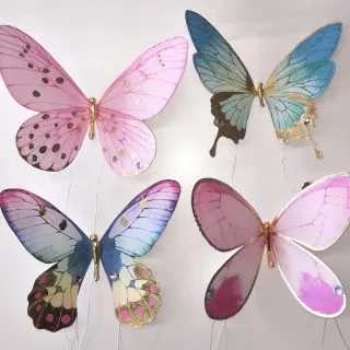 Beautiful giant butterflies we made recently in varying sizes. Featuring a variety of finishes and effects including gold leaf, glitters and pearlescent shades. Perfect for a magical woodland unicorn party! Thank you @beautiful_kids_parties. #butterflies #visimp #visualimpact #vm #display #props ⁠⠀
#magical #goldleaf #eventprofs #wemakeevents